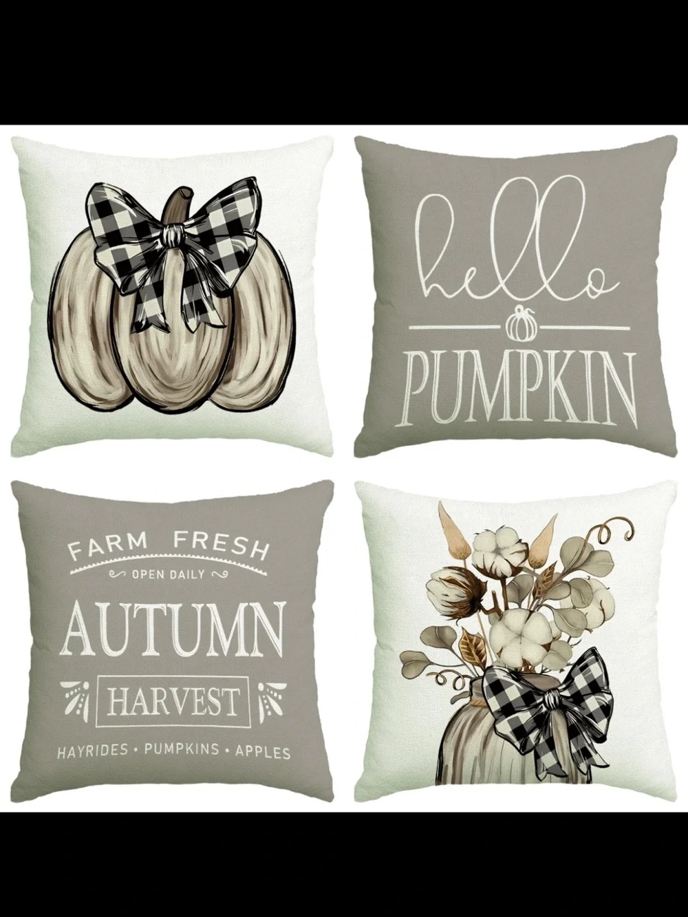 NWT- Fall Pumpkin Decorative LINEN Throw Pillow Covers Set of 4- 18x18